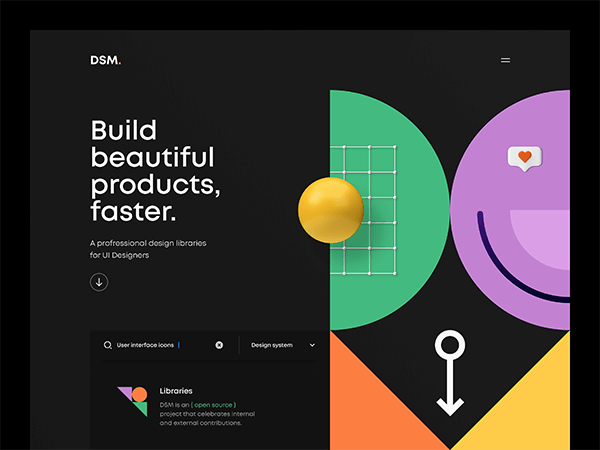 DSM — minimal brand website layout with bold typography